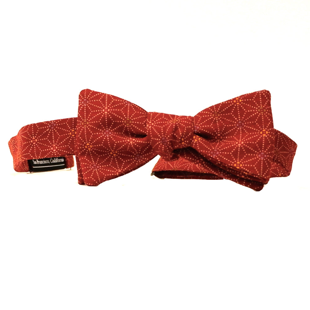 Red Geometric Floral Print Cotton Bow Tie