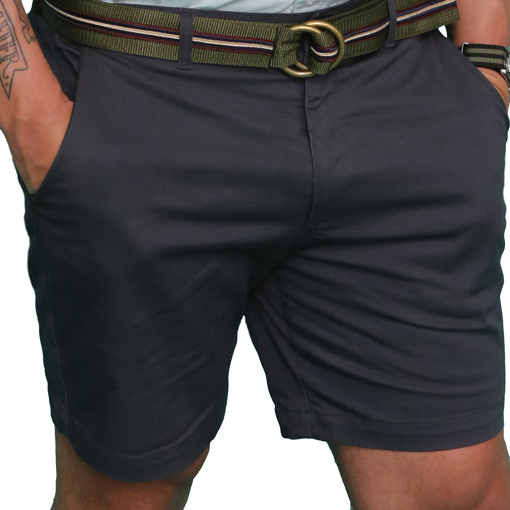 Charcoal Grey Cotton Stretch Twill Shorts  - Made in USA