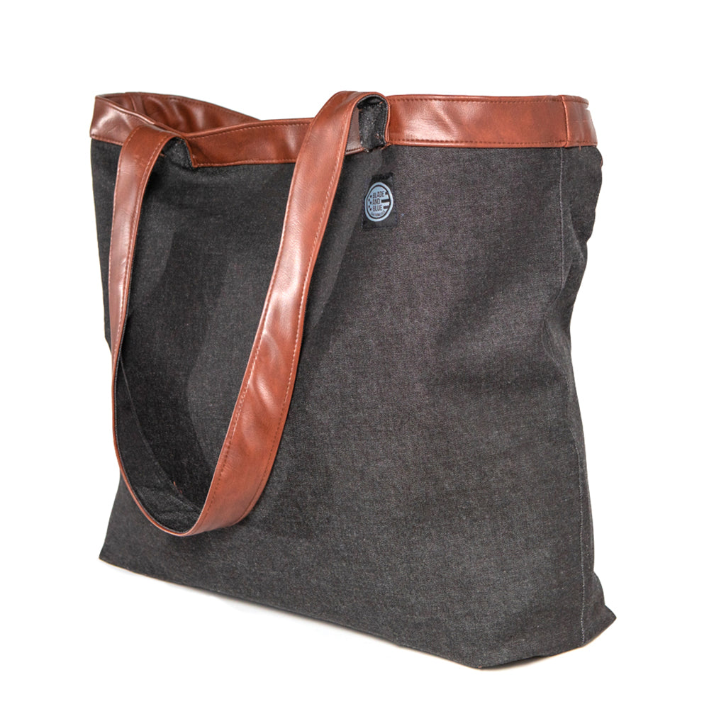 Walnut Brown 'Faux' Leather & Grey Denim Reversible Tote Bag