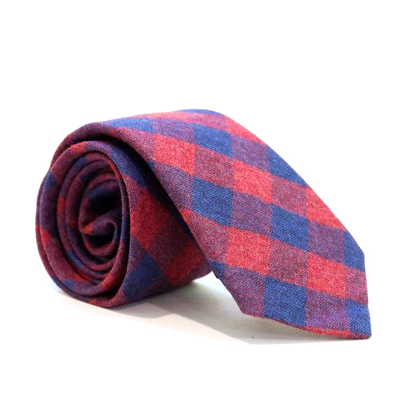 Burgundy & Navy Blue Buffalo Check Brushed Cotton Tie