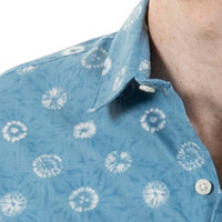 40% OFF AFTER CODE NEWFALL: "CARTER" - Light Blue Japanese Shibori Inspired Print Short Sleeve Shirt - Made In USA