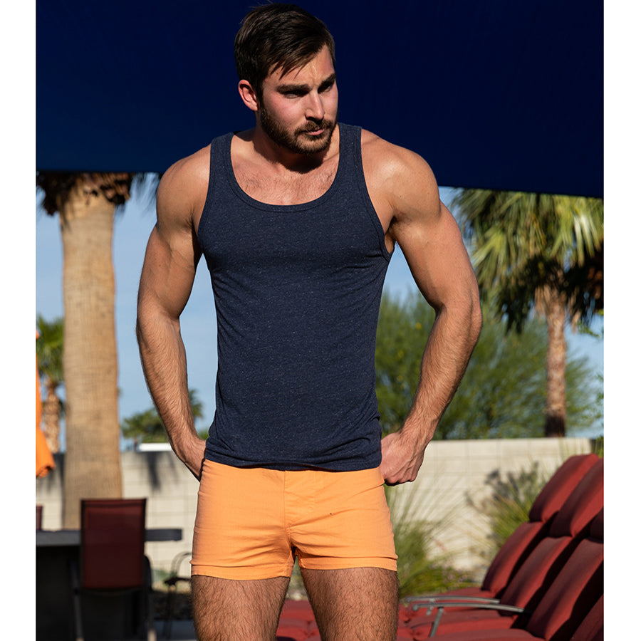 Solid Navy Heather Tri-Blend Varsity Tank Top - Made In USA