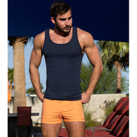 Solid Navy Heather Tri-Blend Varsity Tank Top - Made In USA
