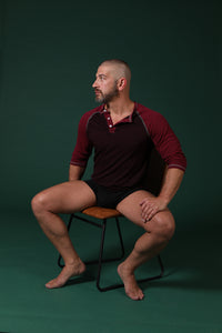 50% OFF AFTER CODE WOW25: Burgundy & Cranberry Contrast 3/4 Raglan Sleeve Henley - Made In USA