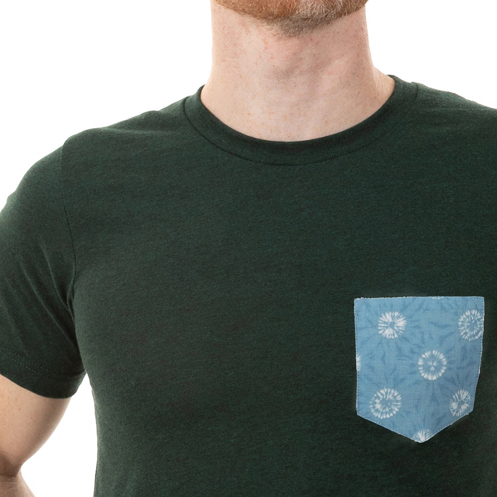 60% OFF AFTER CODE NEWFALL: Dark Emerald Green With Japanese Shibori Print Pocket Tee