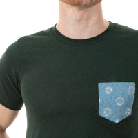 60% OFF AFTER CODE NEWFALL: Dark Emerald Green With Japanese Shibori Print Pocket Tee
