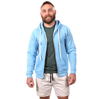 Sky Blue Heather Full Zip Hooded Tri-Blend Fleece Sweatshirt - Made in USA
