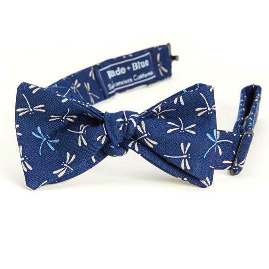 Japanese Indigo Dyed Navy Dragonfly Print Bow Tie