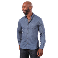 "GAVIN" - Indigo Blue Melange Brushed Cotton Shirt - Made In USA
