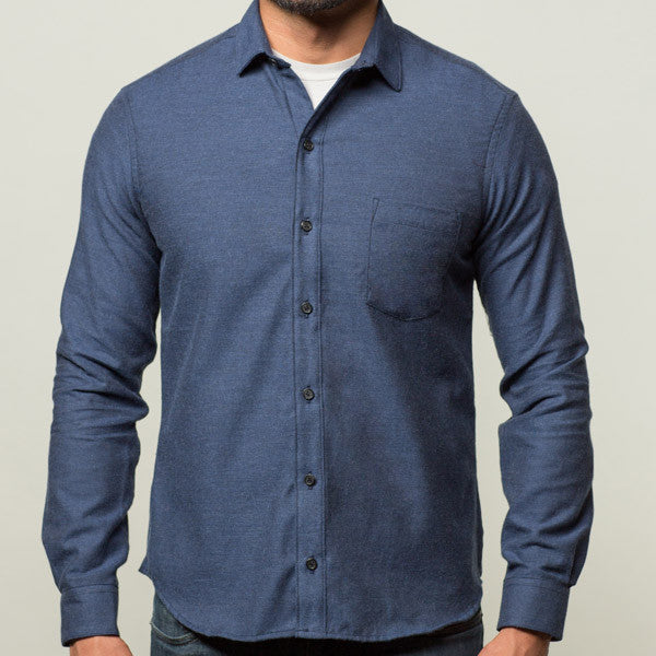 Solid Navy Heather Brushed Cotton Shirt - Erik