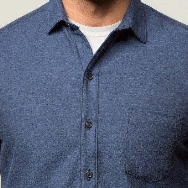 Solid Navy Heather Brushed Cotton Shirt - Erik