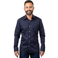 "MOSER" - Navy Blue Mini Japanese Flower Print Shirt - Made In USA