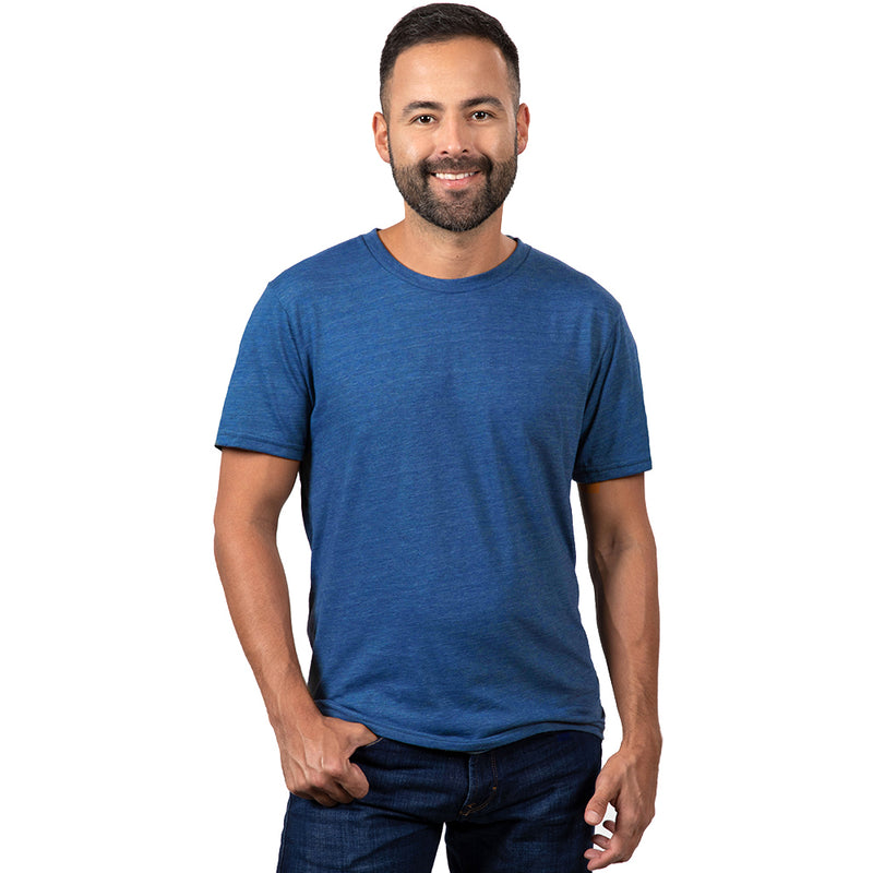 Royal Blue Heather Marled Tri-Blend Short Sleeve Solid Tee - Made in USA