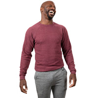 Burgundy Heather Marled Raglan Sleeve Crewneck Tri-Blend Fleece Sweatshirt - Made in USA