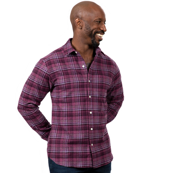"PARSONS" - Tonal Purple Flannel Plaid Shirt - Made In USA