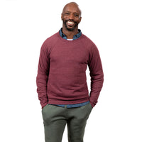 Burgundy Heather Marled Raglan Sleeve Crewneck Tri-Blend Fleece Sweatshirt - Made in USA
