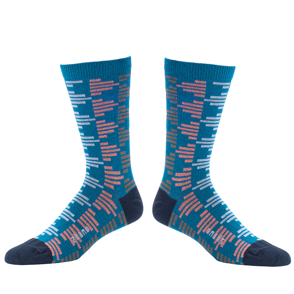 Teal & Coral Bars Pattern Socks
