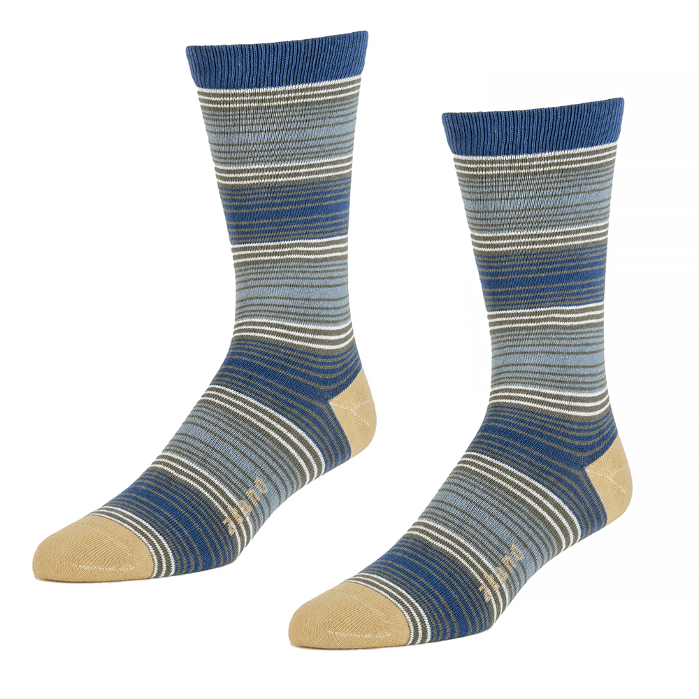 "Harrison" - Blue, Grey & Khaki Micro-Stripe Socks - Made In USA