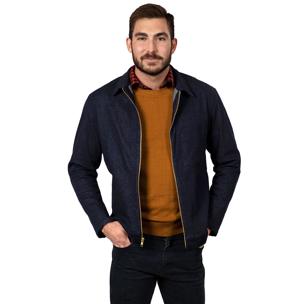 Indigo Blue Stretch Denim Zip Front Jacket - Made In USA