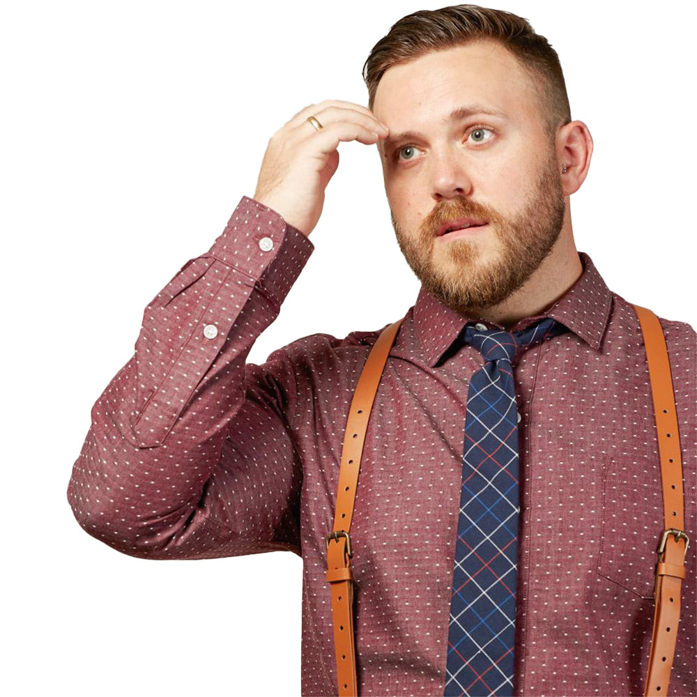 40% OFF AFTER CODE NEWFALL: Natural Tan Leather Buckle Skinny Suspenders
