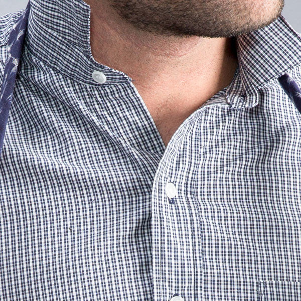 White &amp; Navy Blue Mini Check Shirt -  Jeffrey