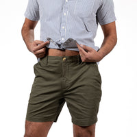 Dark Olive Cotton Stretch Twill Shorts - Made in USA