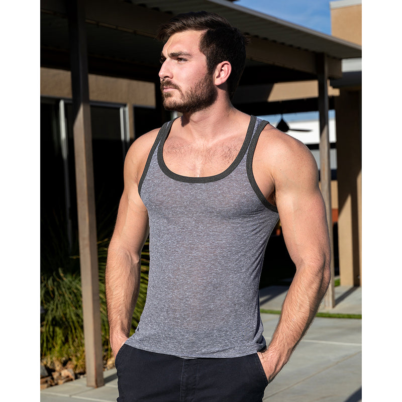 40% OFF AFTER CODE: WOW25 Tonal Grey Tri-Blend Varsity Tank Top - Made In USA