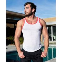 White & Red Tri-Blend Varsity Tank Top - Made In USA