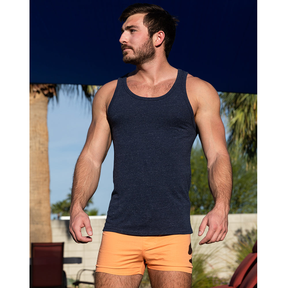 Solid Navy Heather Tri-Blend Varsity Tank Top - Made In USA