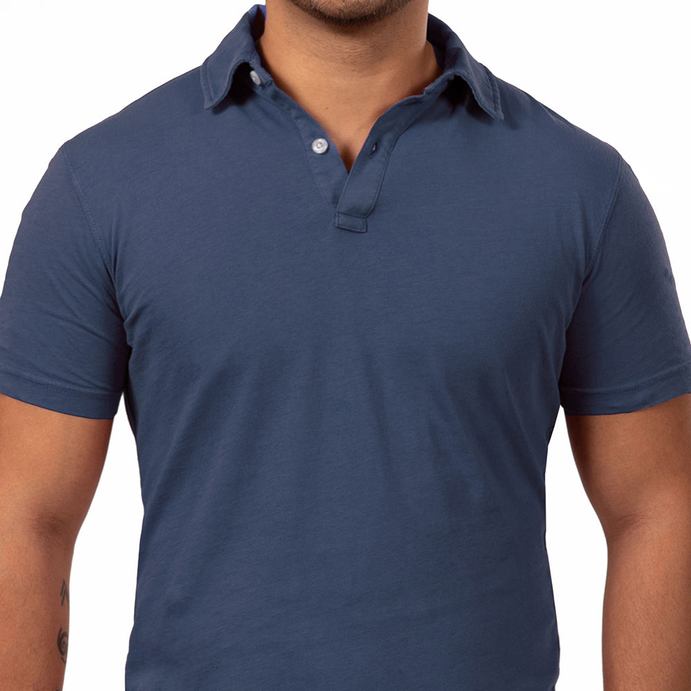 Navy Blue Cotton Jersey Polo