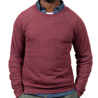 Burgundy Heather Marled Raglan Sleeve Crewneck Tri-Blend Fleece Sweatshirt - Made in USA