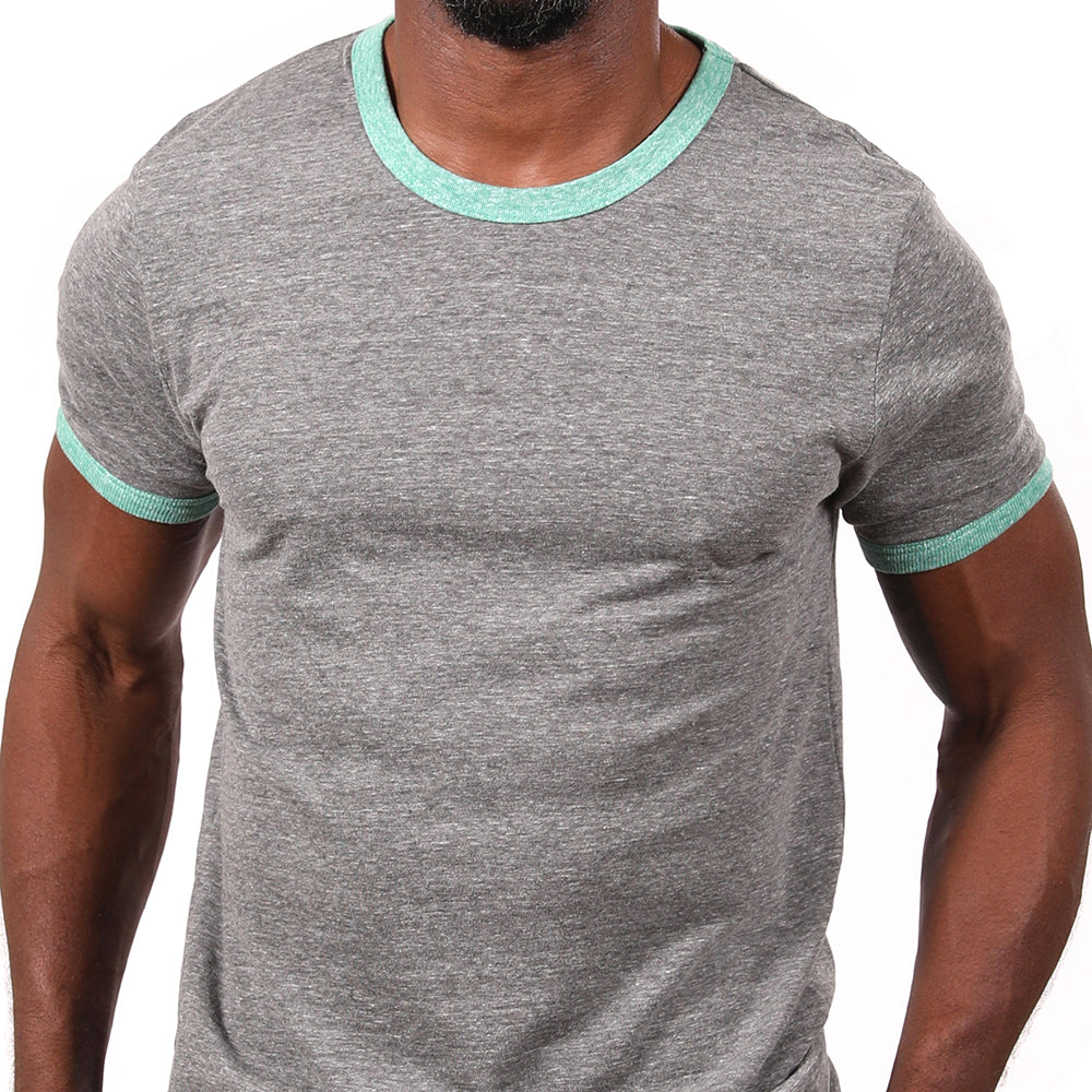 Grey Heather &amp; Mint Green Tri-Blend Ringer Tee - Made In USA