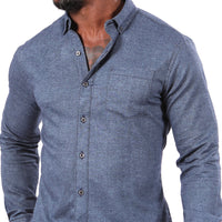 "GAVIN" - Indigo Blue Melange Brushed Cotton Shirt - Made In USA