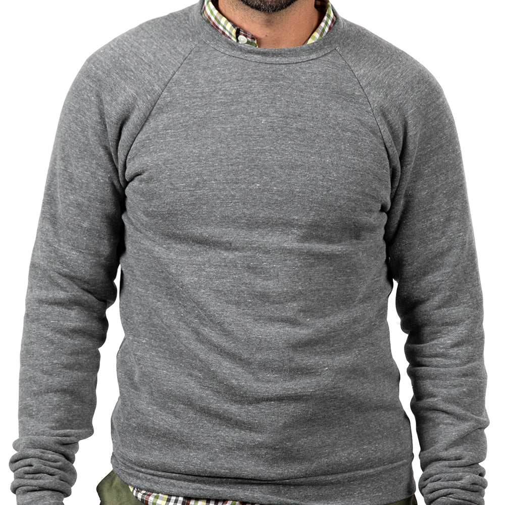 Vintage Heather Grey Marled Raglan Sleeve Crewneck Tri-Blend Fleece Sweatshirt - Made in USA