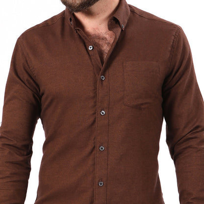 &quot;GEORGE&quot; - Chocolate Brown Melange  Brushed Cotton Shirt - Made in USA