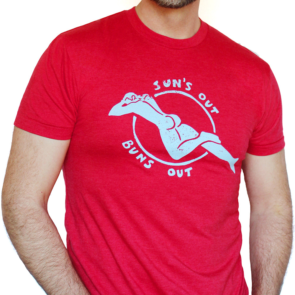 Provincetown Cherry Red Sun's Out / Buns Out Tee Made In USA Blade