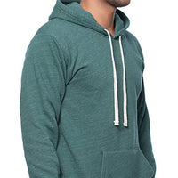 Forest Pine Green Heather Marled Popover Hooded Tri-Blend Fleece Sweatshirt - Made in USA