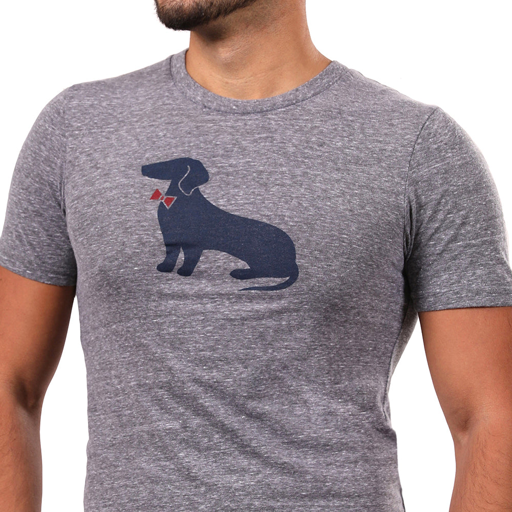 Grey Heather Tri-Blend Dachshund Tee - Made In USA