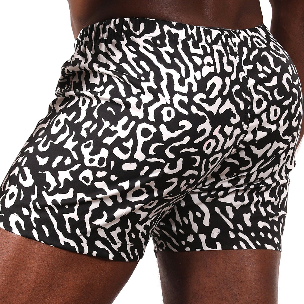 &quot;LUCIEN&quot; - Black &amp; White Animal Print Slim-Cut Boxer Short -  Made In USA