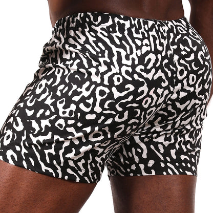 &quot;LUCIEN&quot; - Black &amp; White Animal Print Slim-Cut Boxer Short -  Made In USA