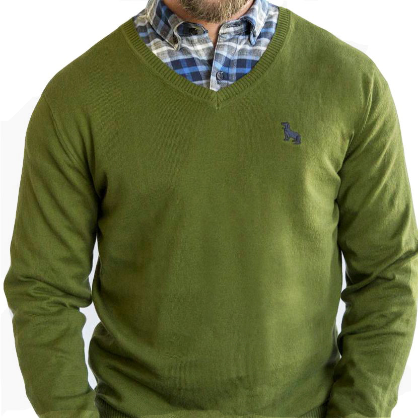 Basil Green Fine Gauge Cotton V-Neck Sweater