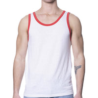 White & Red Tri-Blend Varsity Tank Top - Made In USA