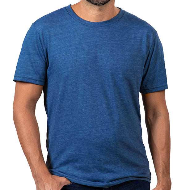 Royal Blue Heather Marled Tri-Blend Short Sleeve Solid Tee - Made in USA