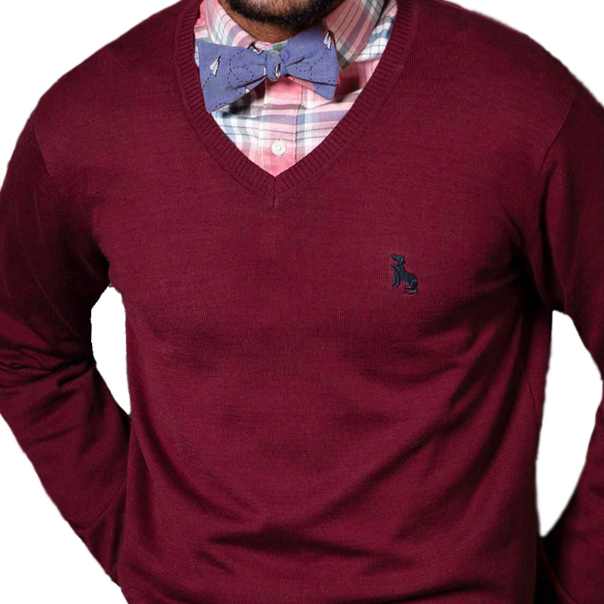 60% OFF AFTER CODE NEWFALL: Burgundy Wine Fine Gauge Cotton V-Neck Sweater