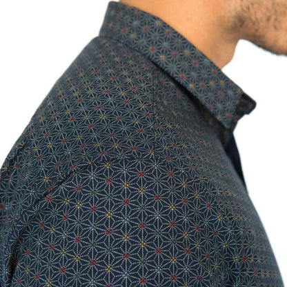 CLARKSON Long Sleeve Shirt in Navy Blue Geometric Floral