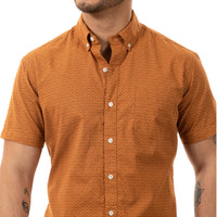 "MELVIN" - Orange Copper Wave Print Short Sleeve Shirt - Made In USA