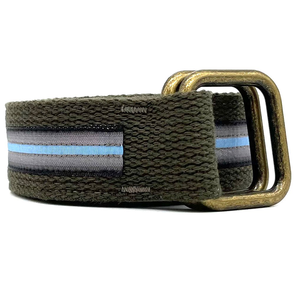 Olive, Grey & Pale Blue Multi Stripe Belt by OneMagnificentBeast - Made In USA