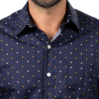"MOSER" - Navy Blue Mini Japanese Flower Print Shirt - Made In USA