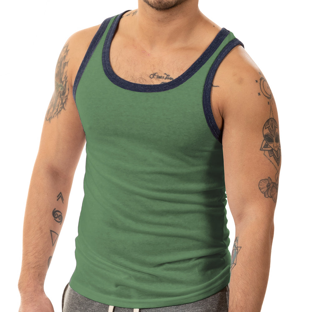 40% OFF AFTER CODE NEWFALL: Basil Green Tri-Blend Varsity Tank Top - Made In USA