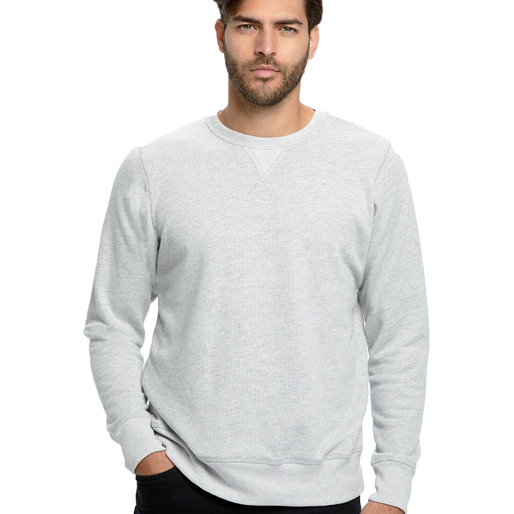 White Heather French Terry Varsity Crewneck Sweatshirt - Made in USA
